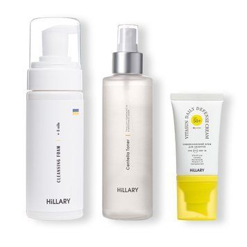 Krem z filtrem przeciwsłonecznym do twarzy SPF 50 + zestaw oczyszczająco-tonizujący Hillary